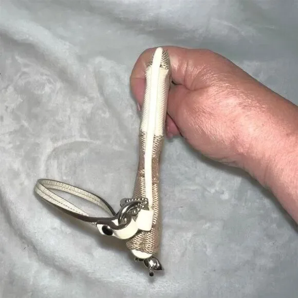 Coach Signature Tan Brown Wristlet Monogram Cream Accent Wristlet - Picture 6 of 11